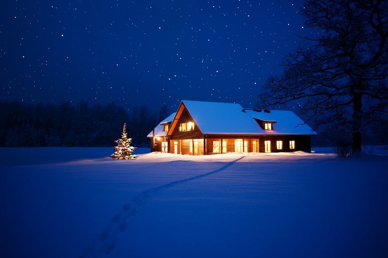 Snowy House With Heat Pump